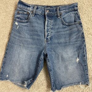 Women's GAP Indigo Blue DISTRESSED Denim HIGH Rise BERMUDA Jean SHORTS  4/27